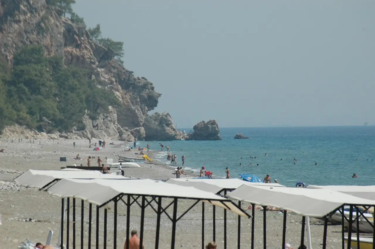 Pebble beach and cliffs at Beldibi near Kemer