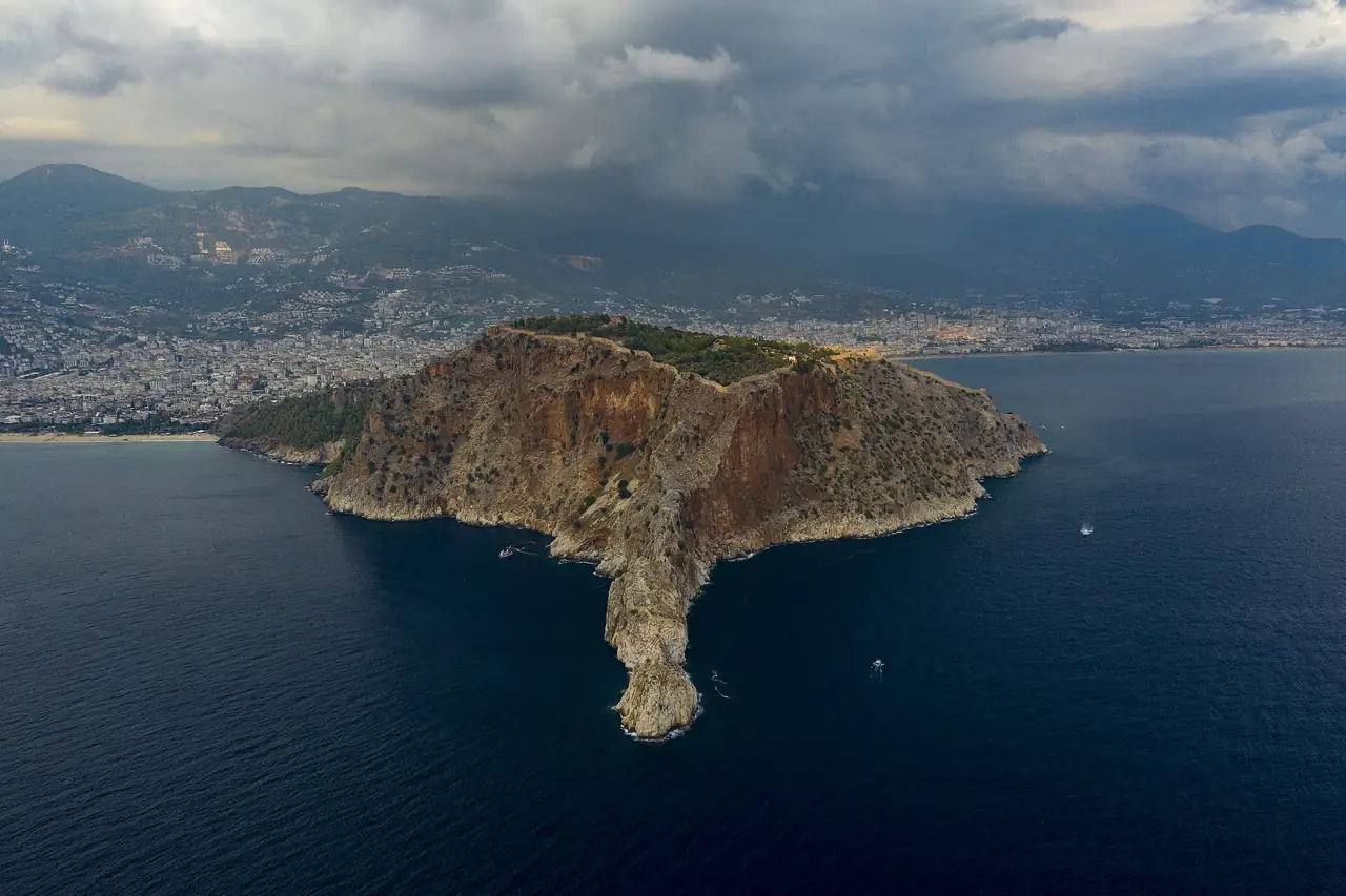 Alanya castle peninsula under winter clouds